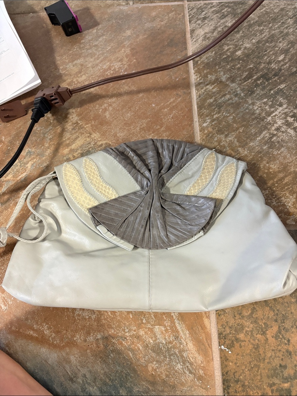 Cream & Gray Fold-Detail Shoulder Bag